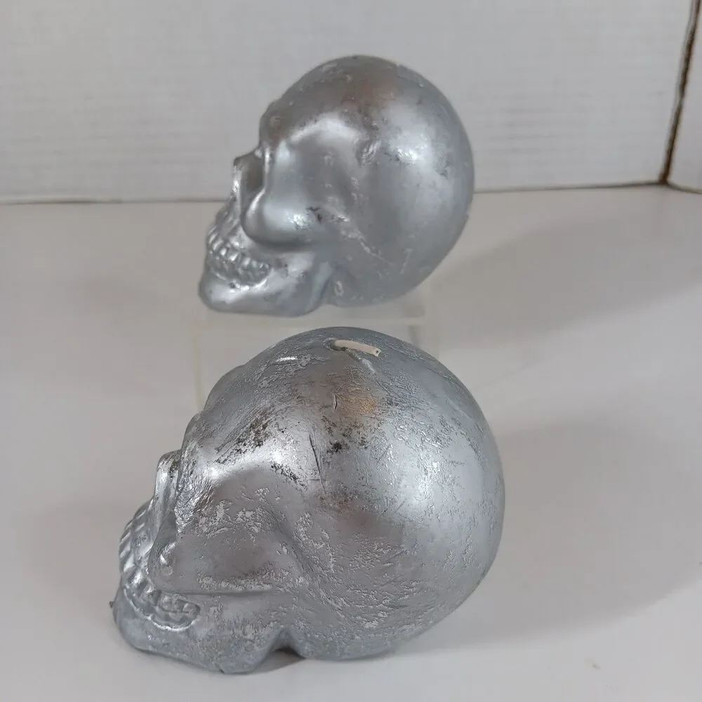 Skull Shaped Wax Candle Pair Halloween Decor Goth Gothic Spooky Creepy Horror